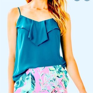 Lilly Pulitzer Karmen Cami Teal‎ Ruffle Sz S